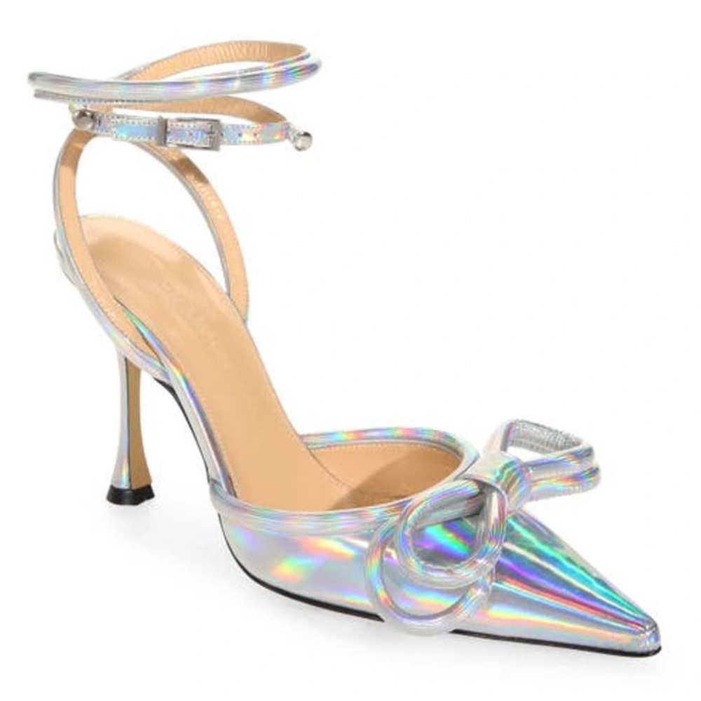 Mach&mach DOUBLE BOW POINTED TOE PUMP IN IRIDESCENT
SILVER size 35 new
